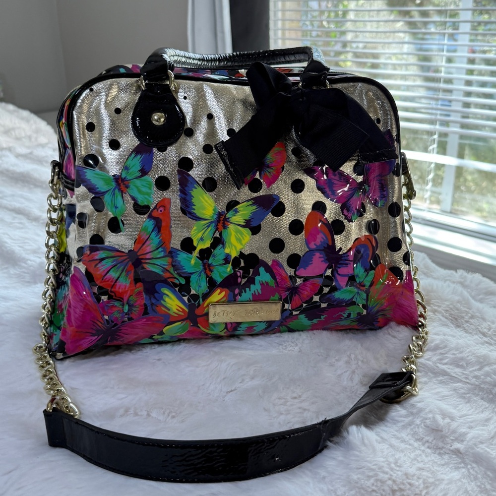 Betsey Johnson Gold and Black Butterfly Satchel